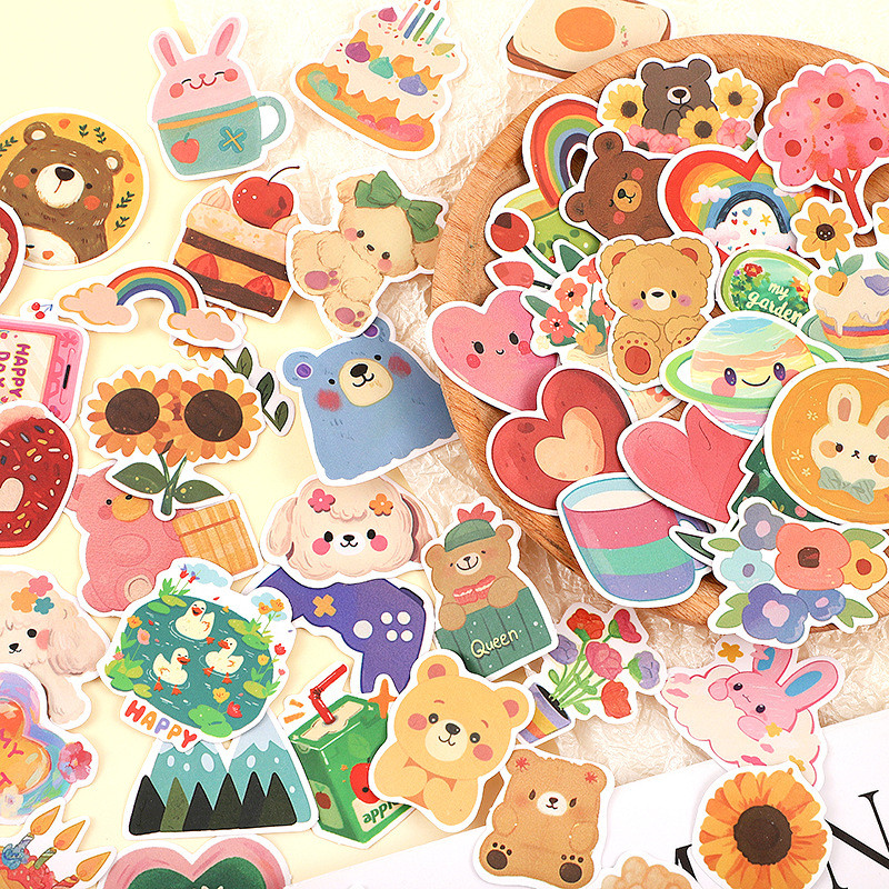 108PCS Original Korean Cute Cartoon Bear Styles Watercolor Stickers for ...