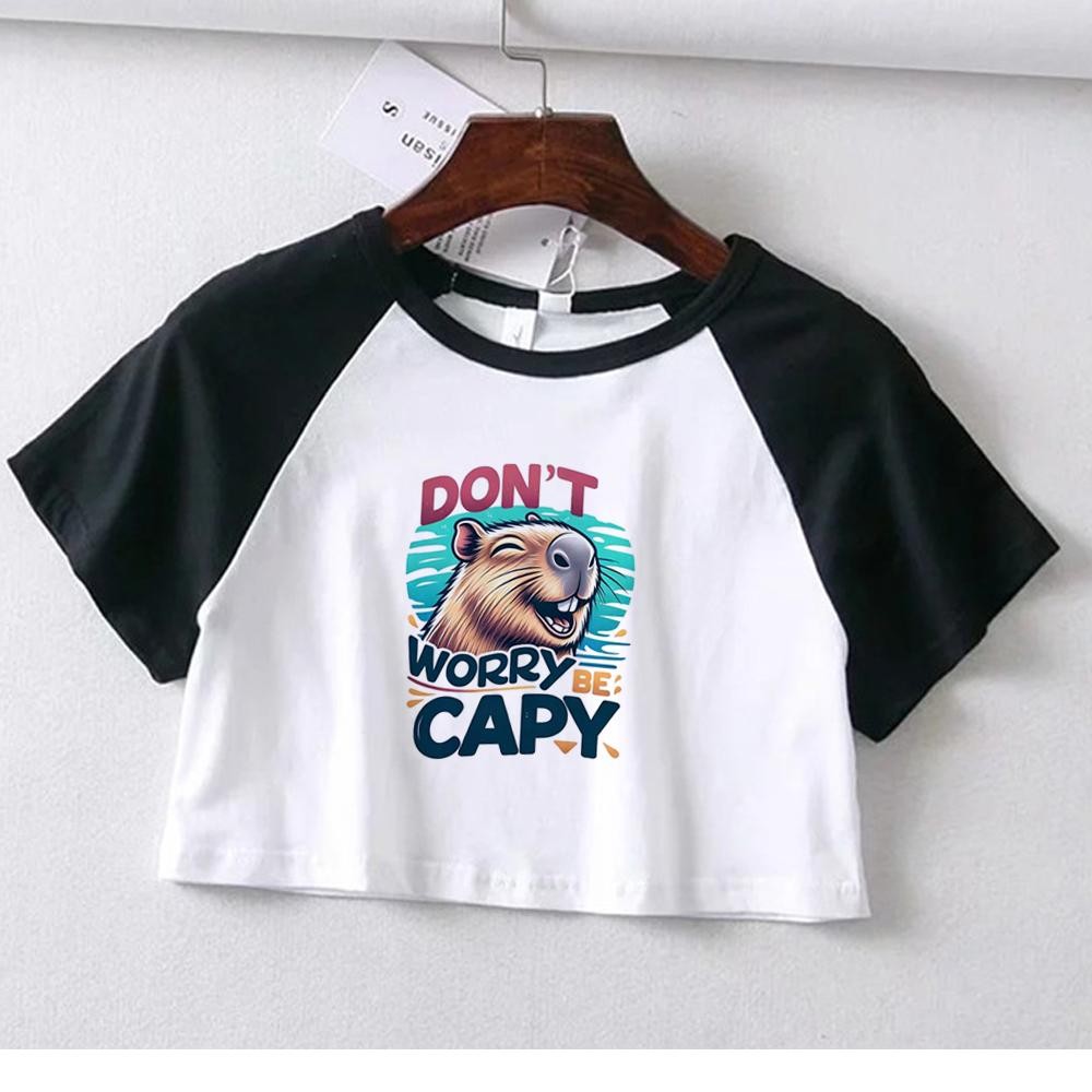 Cute Capybara aesthetic streetwear crop top Female gothic graphic manga ...