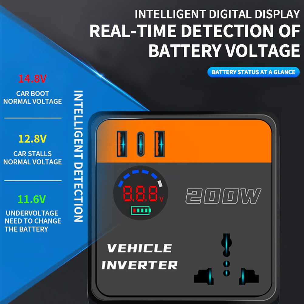 200W Universal Car Power Inverter 12V/24V to 220V Smart Car Power ...