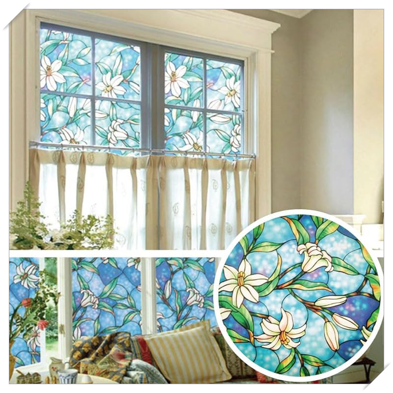 Thick Flower Pattern Window Film - Stained Glass Style - Privacy Screen ...