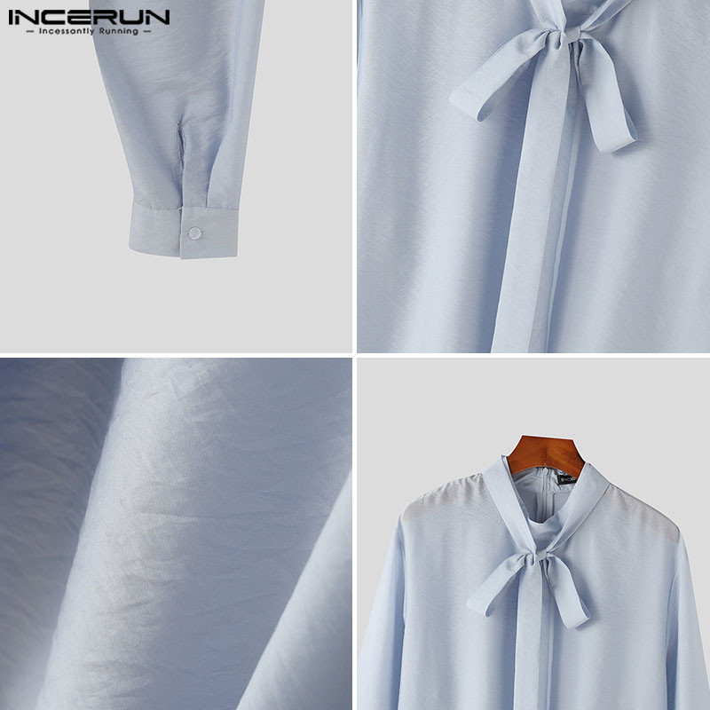 INCERUN Men Vintage Fashionable Ribbon Design See-Through Long Sleeves ...