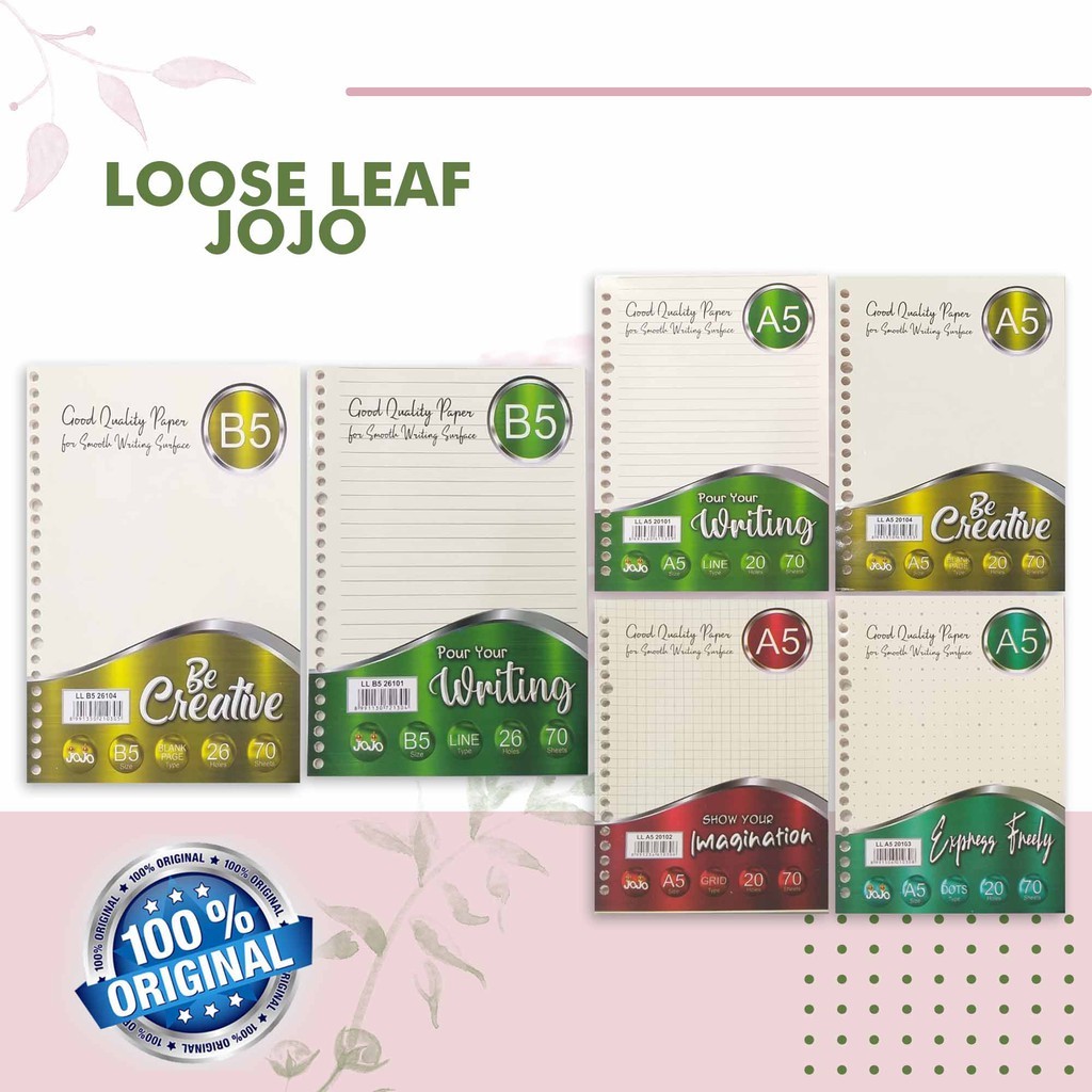 Loose LEAF JOJO A5 And B5 | Fill Paper FILE BINDER | Contents 70 Sheets ...