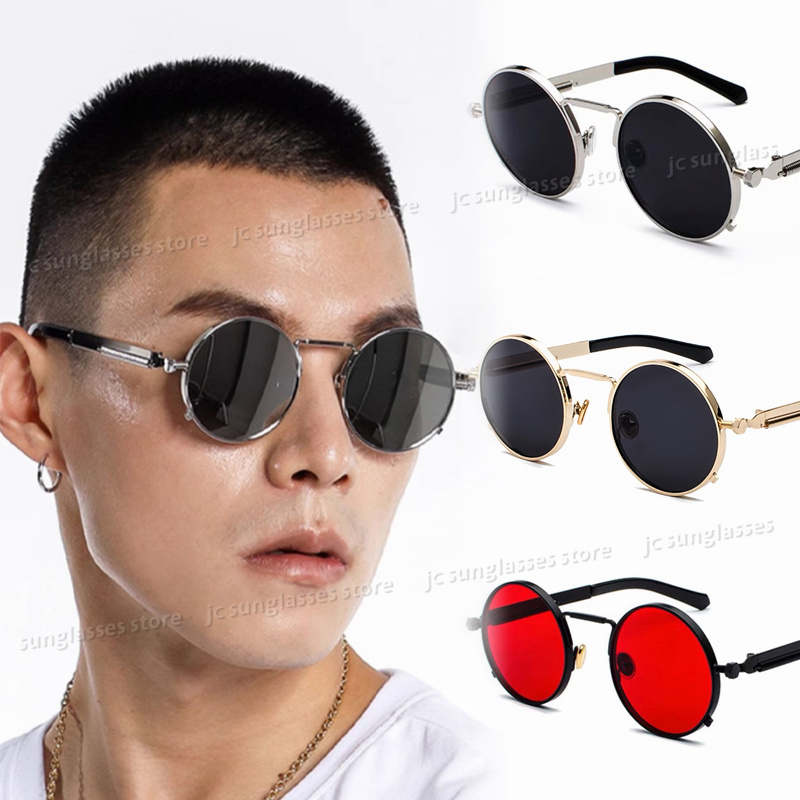 Classic Punk Sunglasses Retro Men's Women's Round Metal Steampunk ...