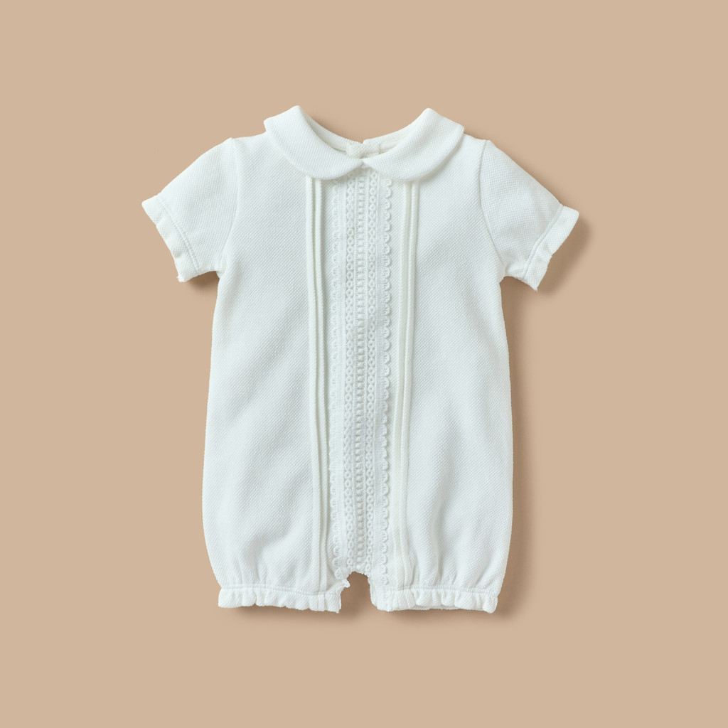 Giggle Textured Lace Detail Romper with Short Sleeves and Snap Button ...