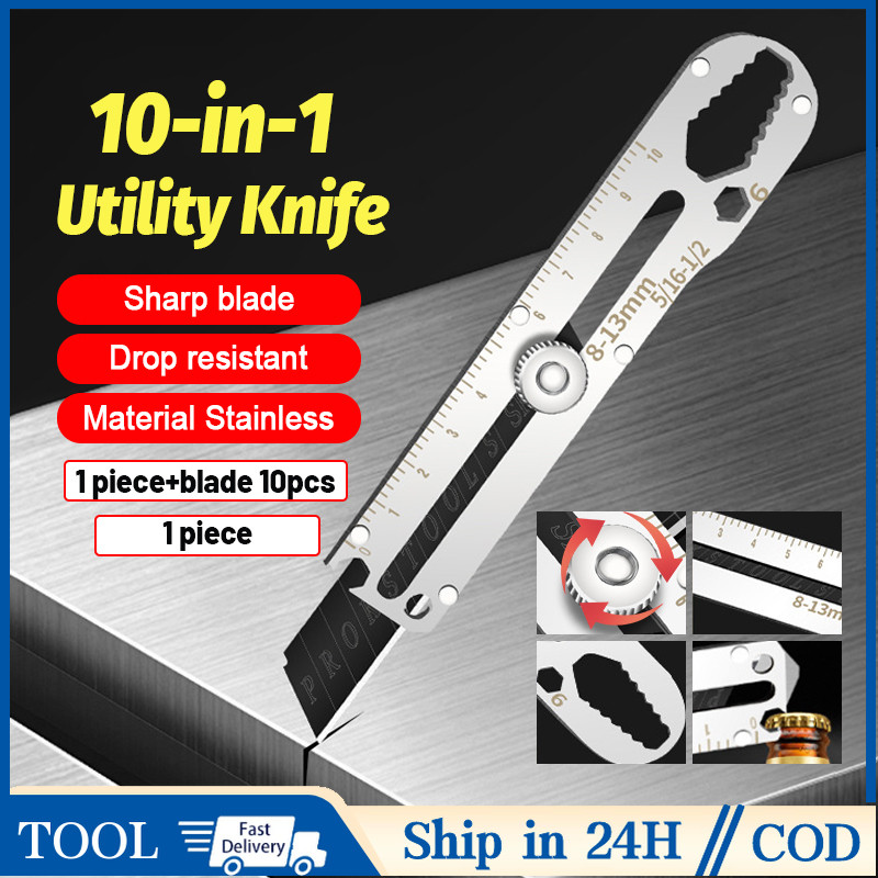 10-in-1 Stainless Steel Utility Knife Retractable art knife Box Cutter ...