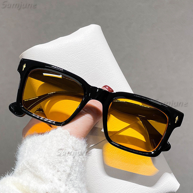 Fashion Square Sunglasses Women Colorful Ocean Film Black Frame Sunglasses  Men Purple Lens Street Shot Sunglasses with Metal Hinge