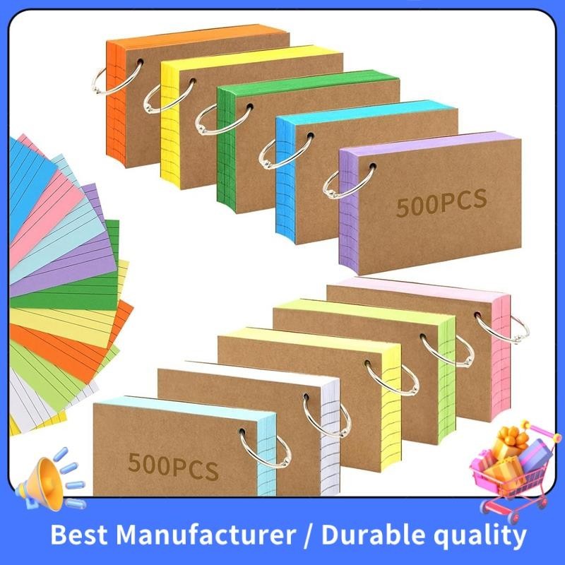 Cue Cards 500 Colored Index Cards 3x5 Inch With Rings & Markers - Colorful Flashcards For Studying, Notes & Memory Revision Cards