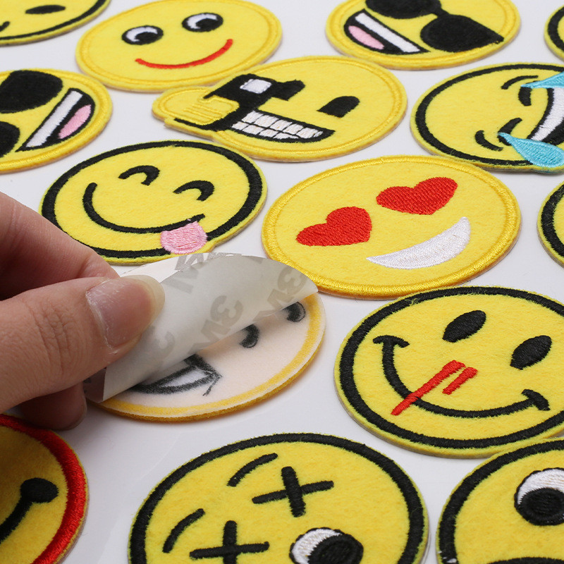 Smiley Face Embroidered Patch with Adhesive, Emoji Sticker for Clothing ...