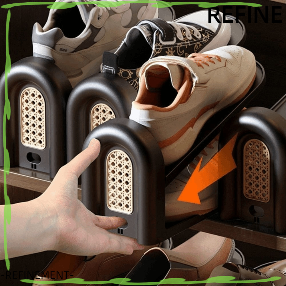 REFINEMENT Shoes Rack, Rattan Weaving Double Layered Shoes Stand ...