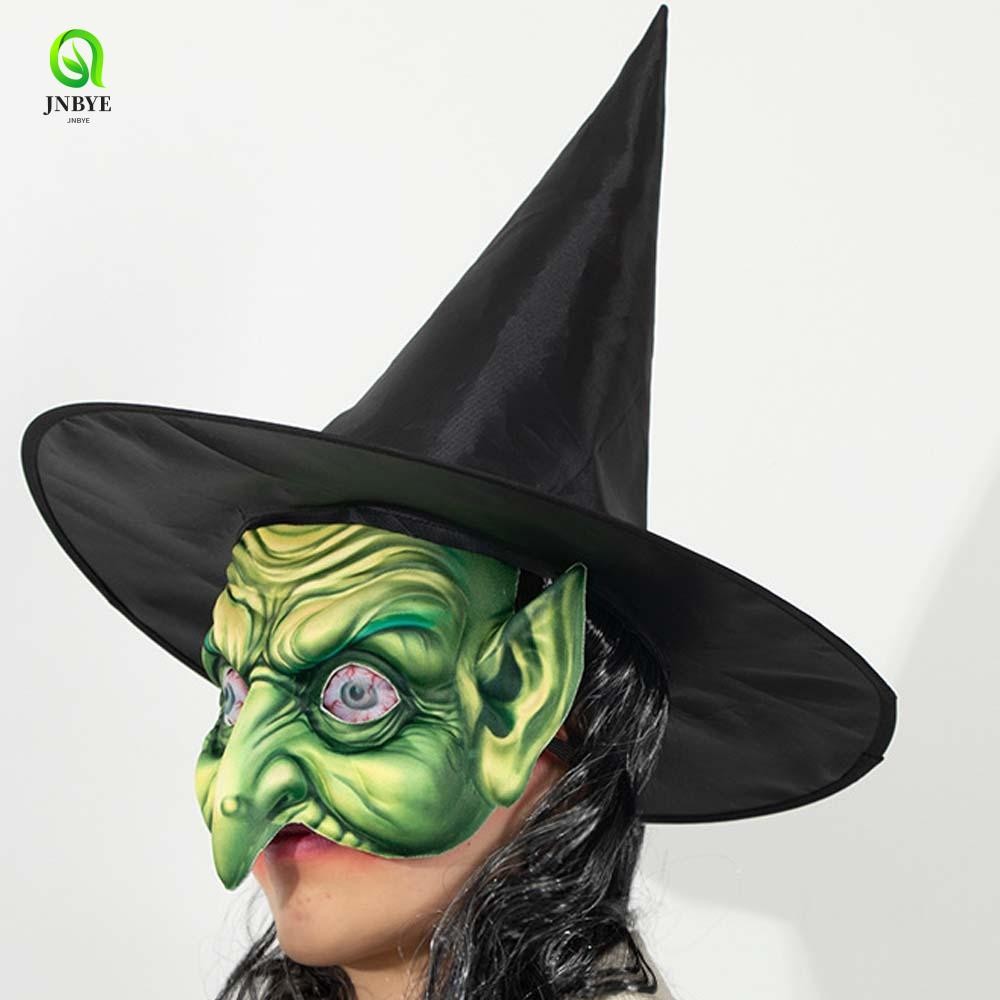 JNBYE Witch Wig Hat Mask Set, Spider Web Green Halloween Horror Witch ...