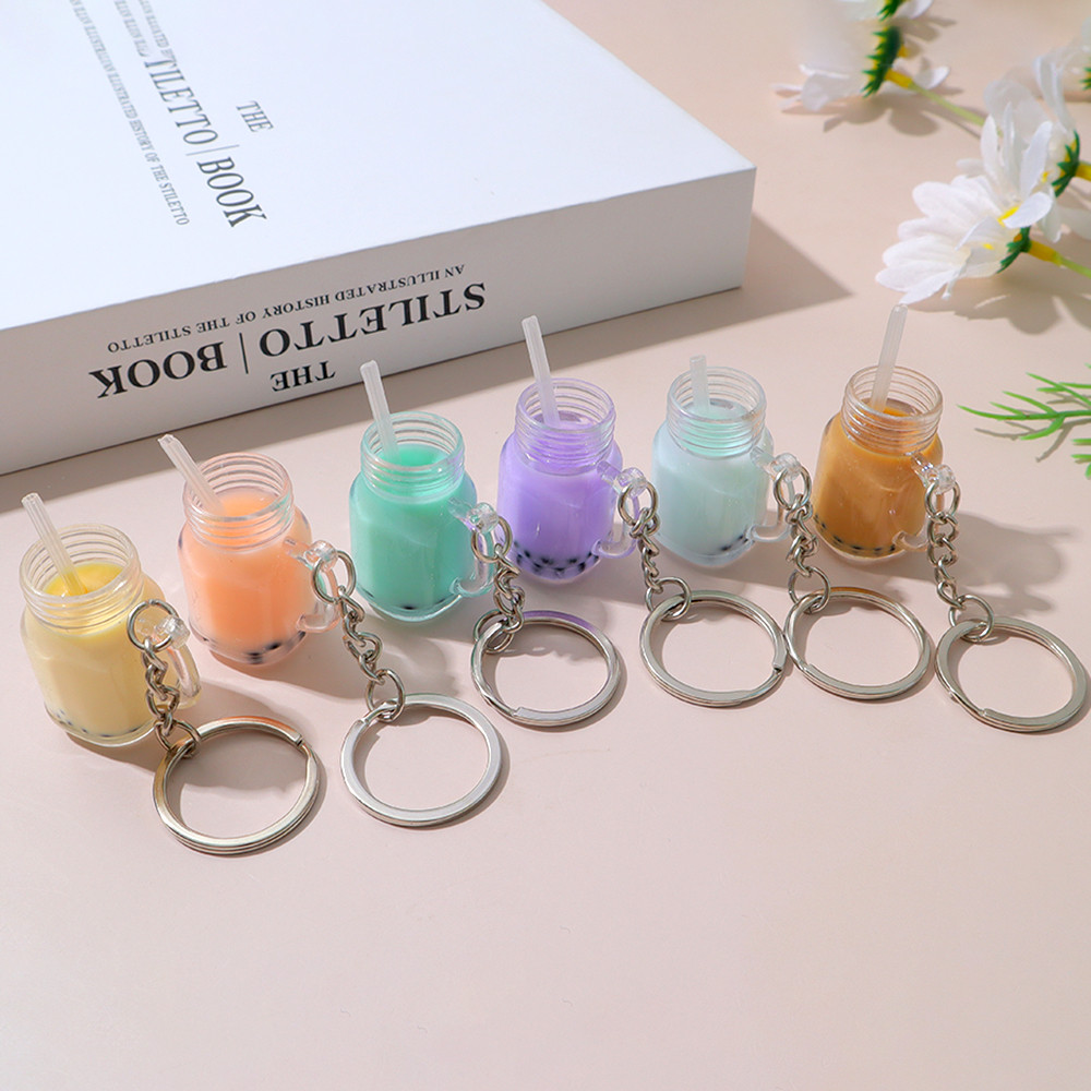 Sweet Milk Tea Cup Keychains Fashion Bubble Tea Keyrings Car Key Holder ...