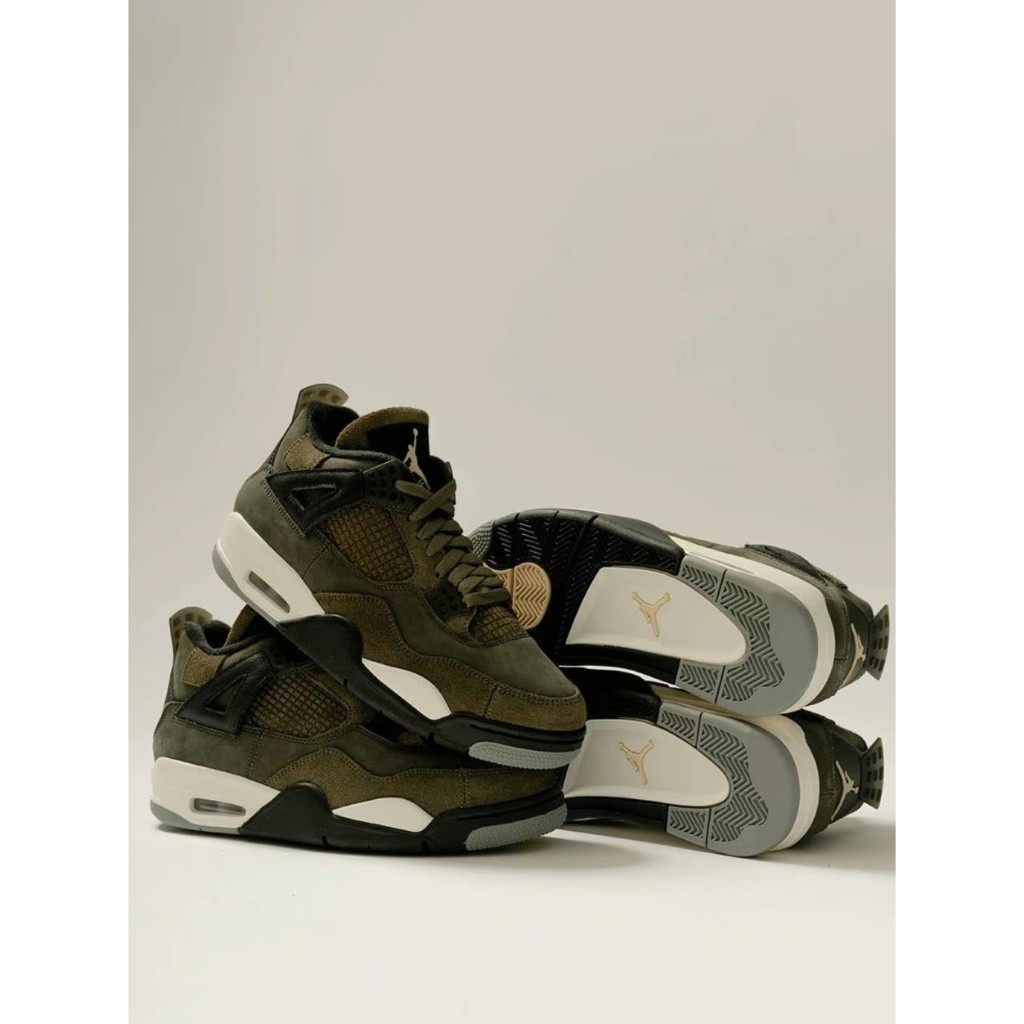 UA Casual Sneakers Air Jordan 4 Retro Craft Olive Rubber Shoes For Men