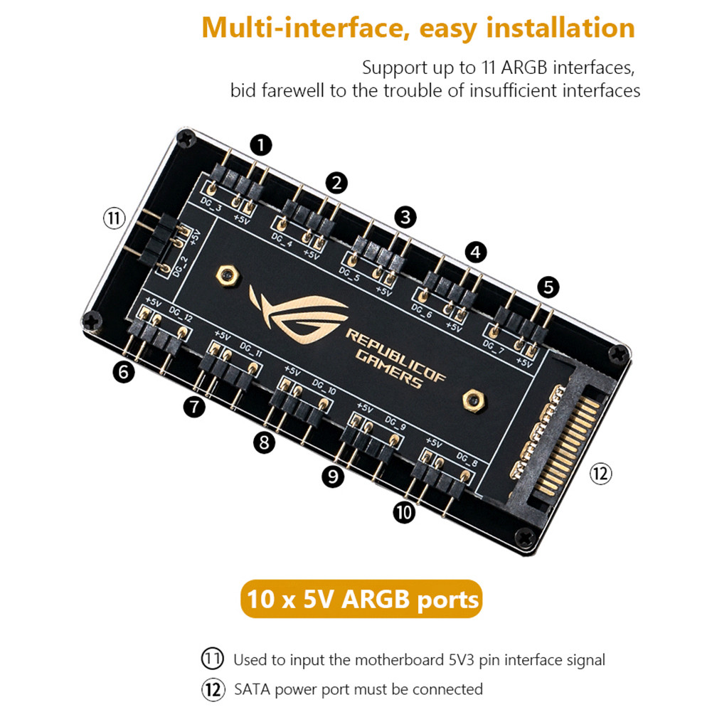 Iodool 【High Quality】 10in1 RGB Fan Hub 5V 3PIN ARGB Cable Splitter Hub ...