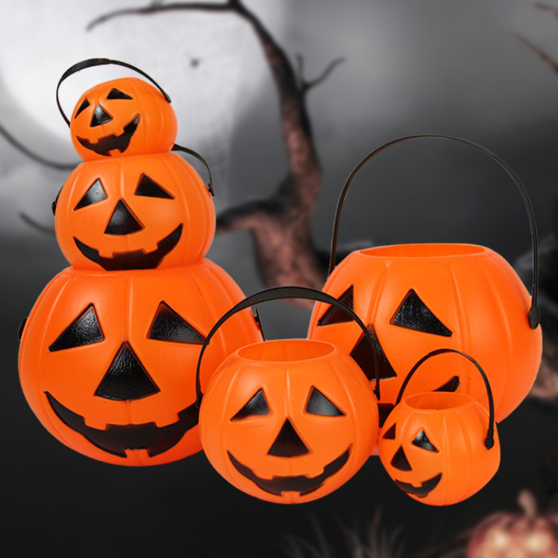 Halloween Pumpkin Candy Bucket Portable Plastic Candy Pail Holder ...