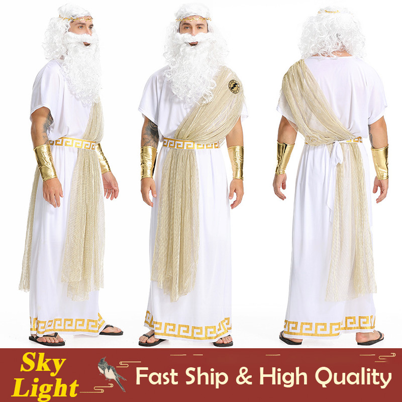 Greek Legend Greece God Zeus Cosplay Costume Ancient Rome White Golden ...