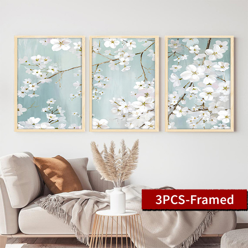 A4/A3 Frame 3PCS White Flowers, Canvas Painting, Abstract Oil Painting ...