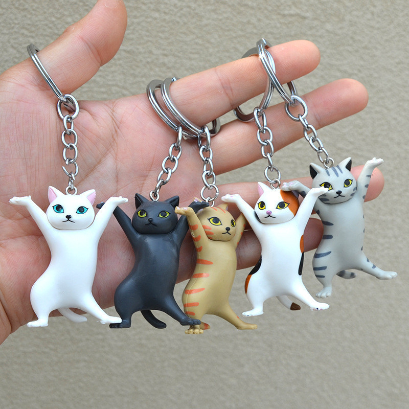 Creative Hand Lifted Cat Keychains Special Design Kitten Doll Keyrings ...