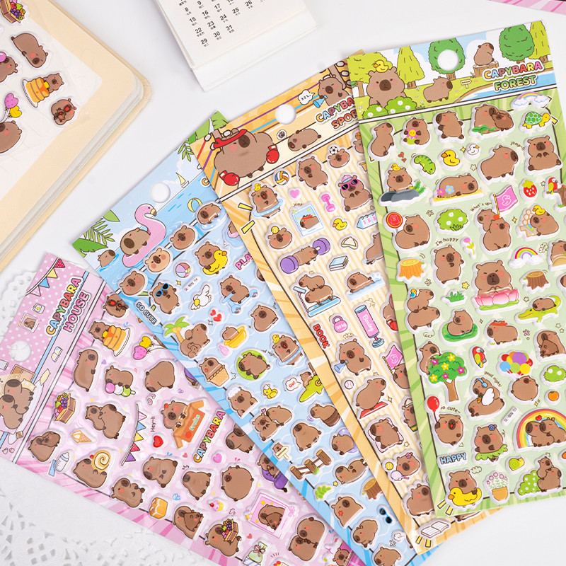 4 pcs/lot Cute Capybara Happy Life Cartoon 3D Puffy Stickers Adhesive ...