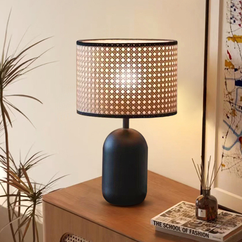 Boho Bamboo Woven Table Lamp, E27 Bulb Bedside Lamp Handmade