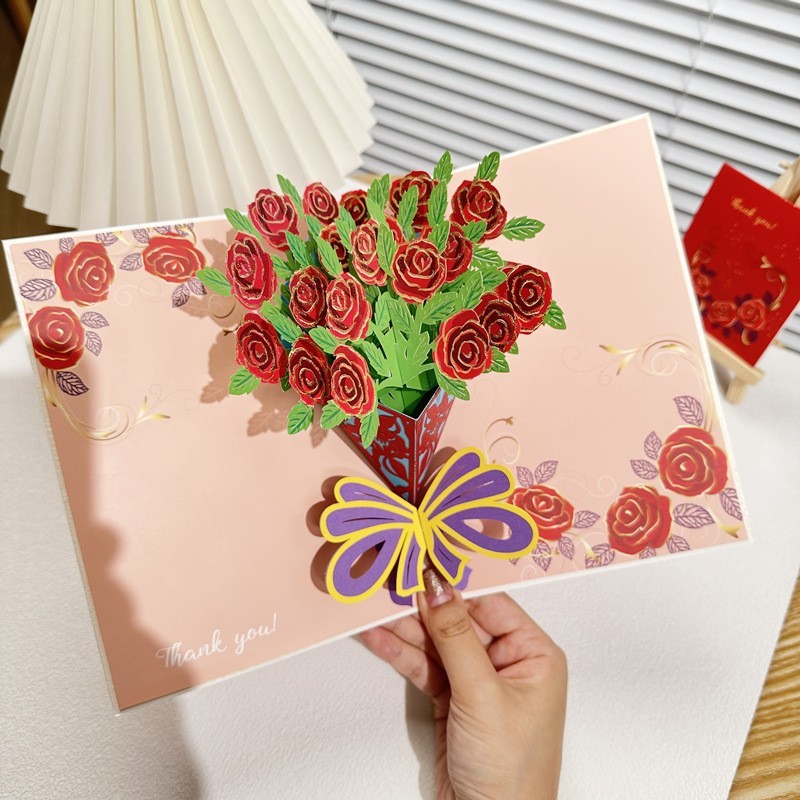 3D Pop Up Bouquet Greeting Card Gift Creative Floral Flowers Greeting ...