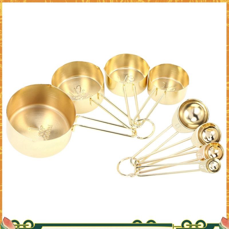 Gold Measuring Cups Measuring Spoons Set Stainless Steel 8 PIECE Dry ...