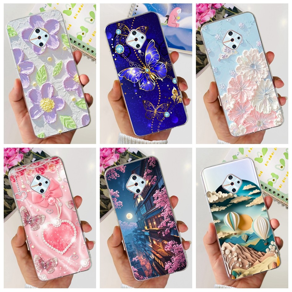 For Vivo S1 Pro 1920 Case Popular Flower Soft Clear Silicone Phone Cover  For Vivo X50 Lite Bumper V1937 Y9s Protective Shell