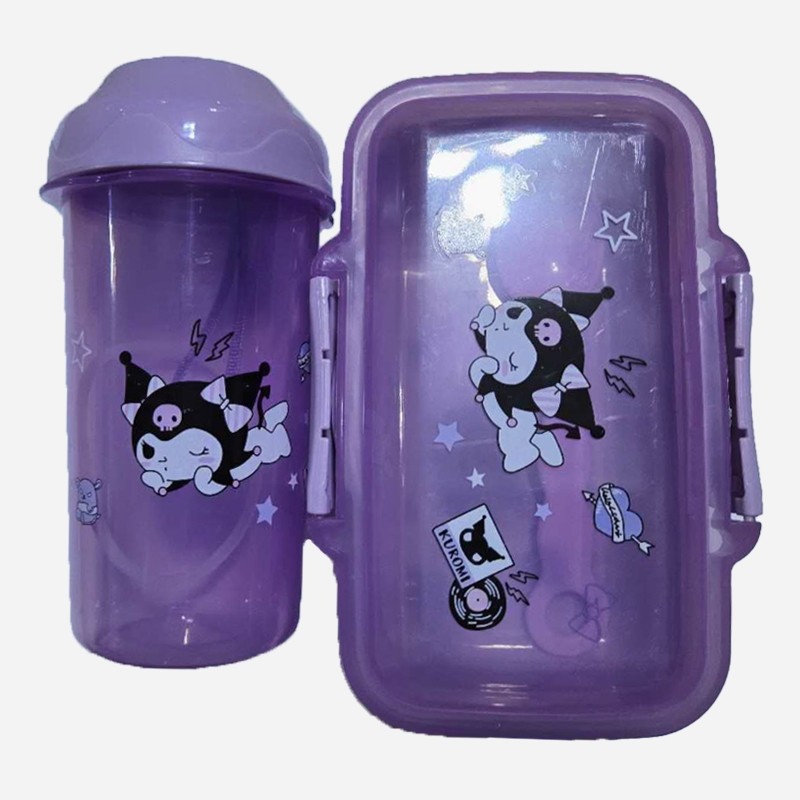 Cute Kids Cartoon Plastic Kuromi Lunch Box Water Bottle Food Container ...