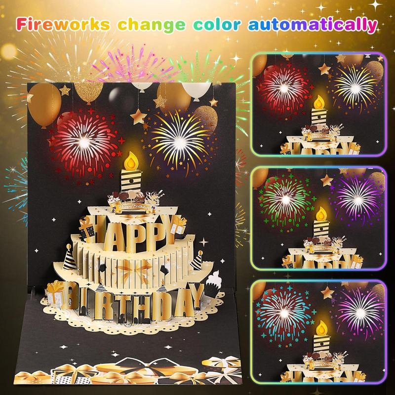 Happy Birthday Card Fireworks 3D Pop Up Cake Light and Music Happy ...