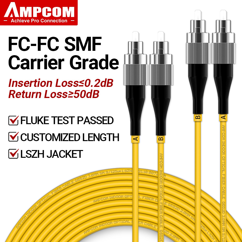 AMPCOM OS2 FC-FC Simplex Fiber Optic Cable 1G Gigabit Singlemode 9 ...