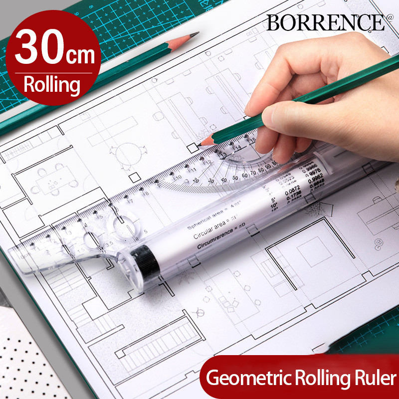 BORRENCE Multi-functional Geometric Rolling Ruler Rotatable ...