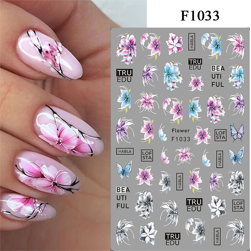3D Nail Stickers Flower Dragonfly Self-Adhesive Slider Nail Art Decoration - NH7