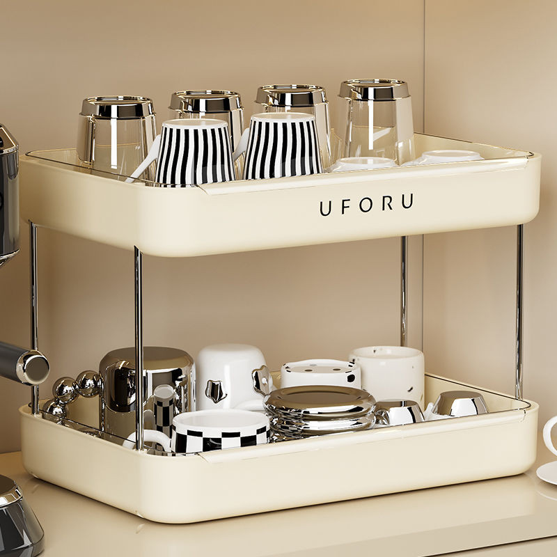 Two-tier storage rack for desk, office coffee cup holder with drainage ...