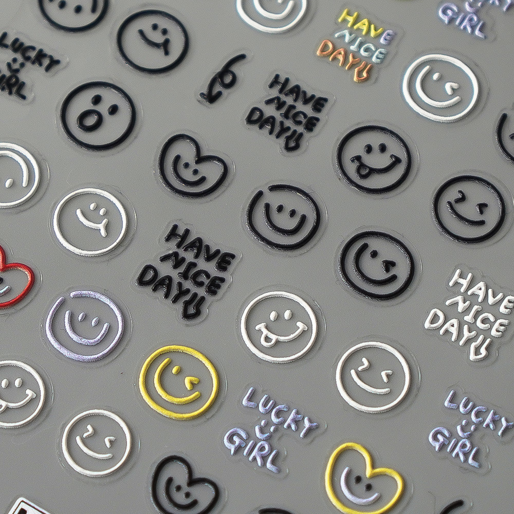 RedancoNew5DEmbossed Nail Stickers Cartoon Cute Smiley Face Three ...