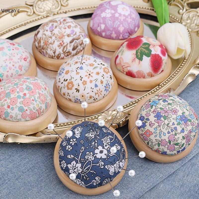 Ball Shaped DIY Craft Pin Cushion Wood Base PP Cotton Needle Insert ...