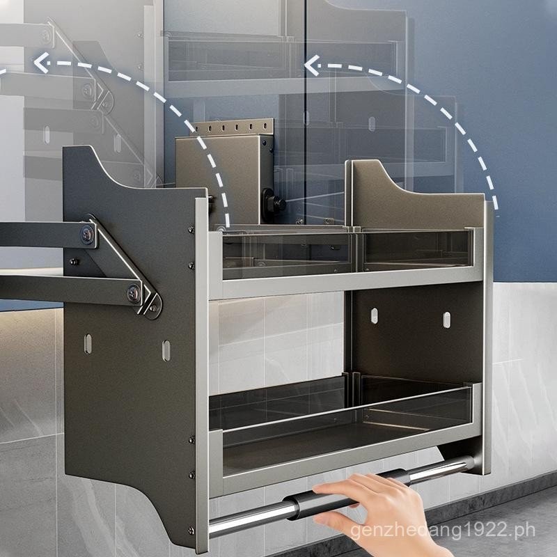 Ermo Gun Gray Kitchen Wall Cupboard Pulldown Telescopic Basket