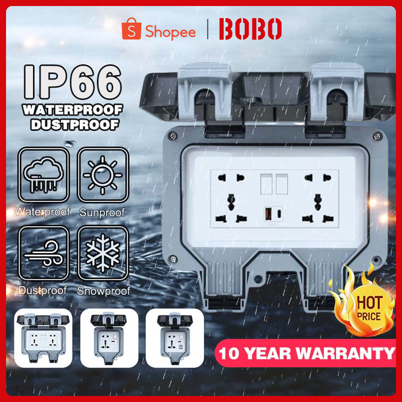 IP66 Weatherproof Waterproof Outdoor Wall Socket 13A Double Universal ...