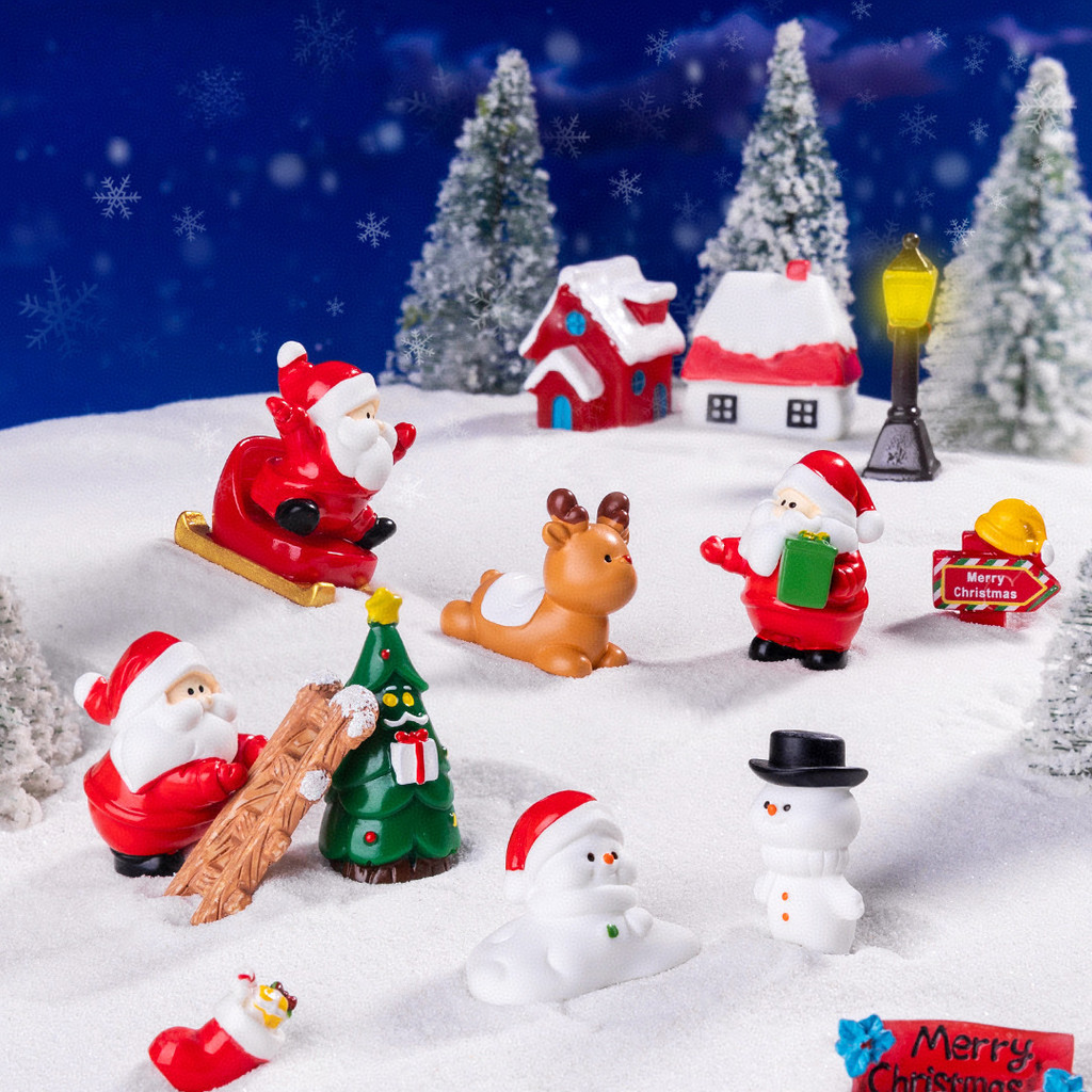 Christmas Figurines Miniatures Santa Claus Snowman Micro Landscape ...