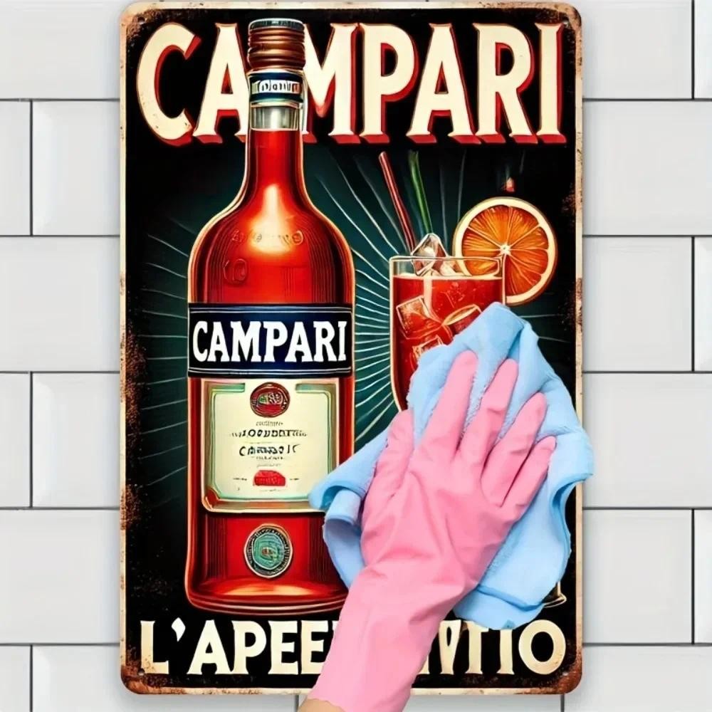 Vintage 2D Retro Campari Wall Sign - Scarlet Bold Bottle Metal Art for ...