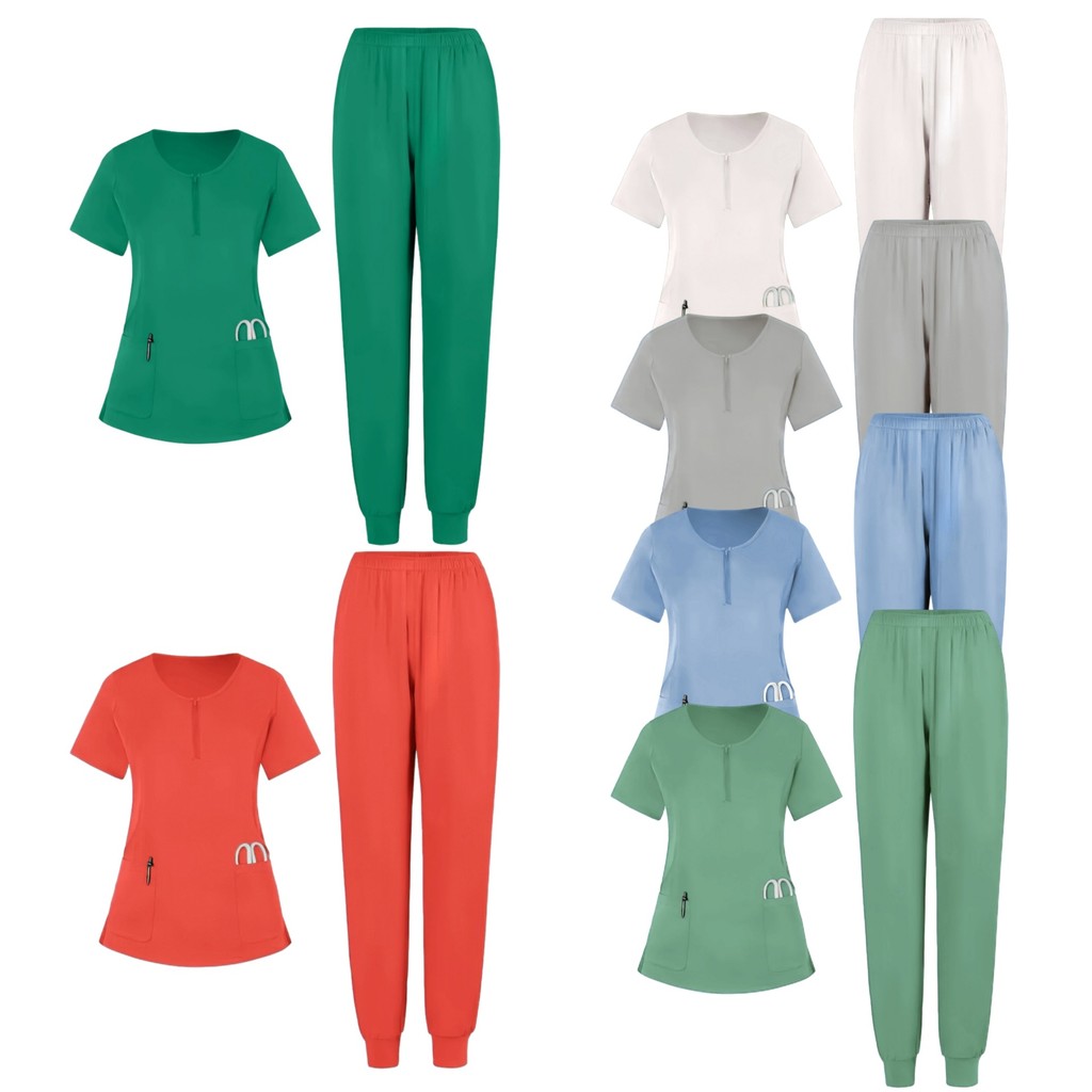 Round Neck Zipper Doctor Scrub Suit Matte Set for Women Beauty Salon ...