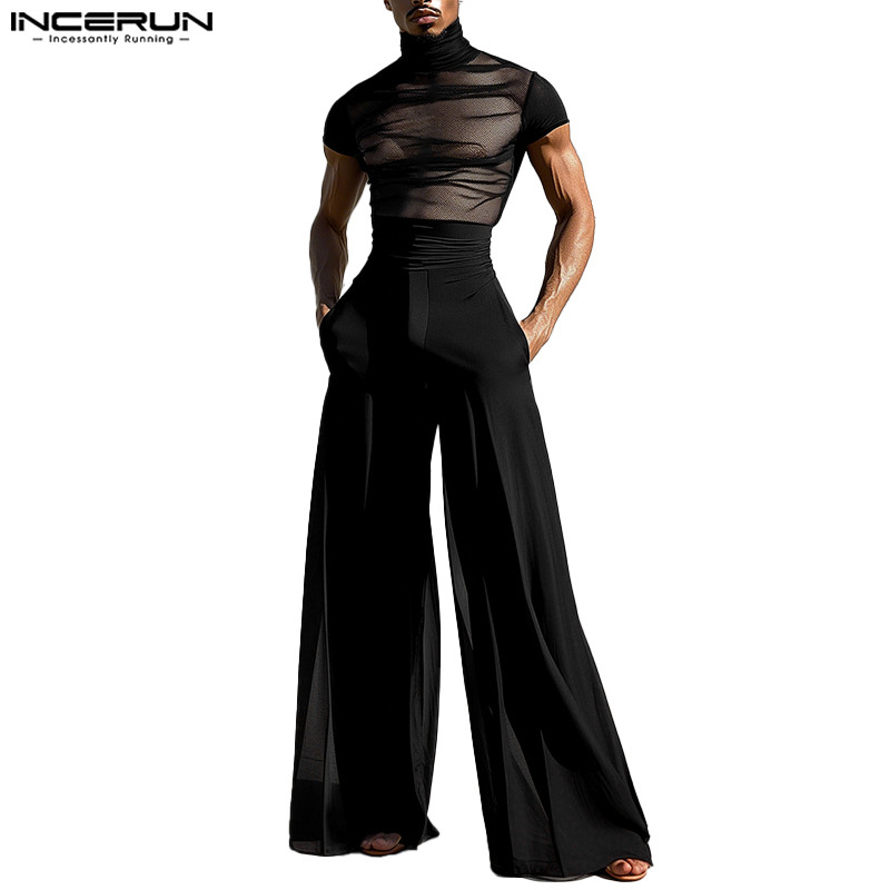 INCERUN Men's Splicing Casual Style Perspective Two Piece Set | Shopee ...