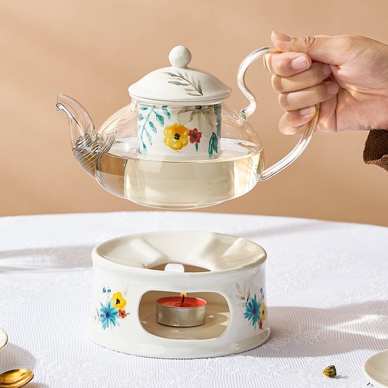 European ceramic glass flower teapot candle heated fruit flower teapot ...