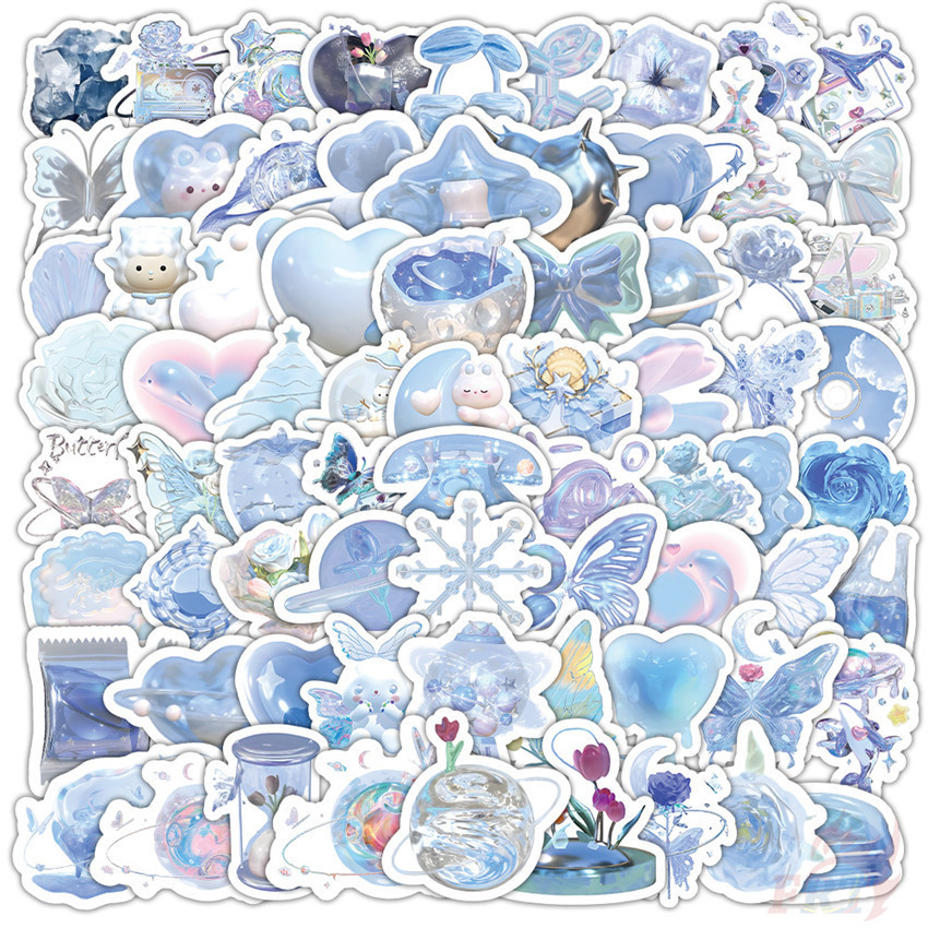 100Pcs/Set Nordic . Sparkly Blue Color Styles Art Mini Stickers ...
