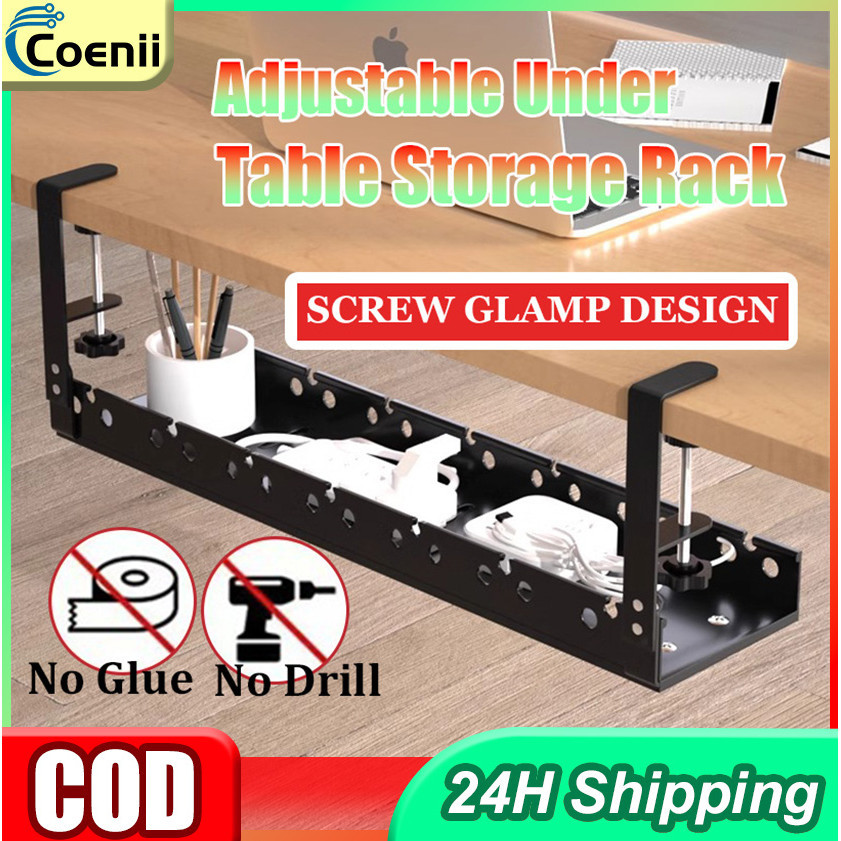 Under Desk Cable Management Storage Rack Tray Adjustable Cable ...