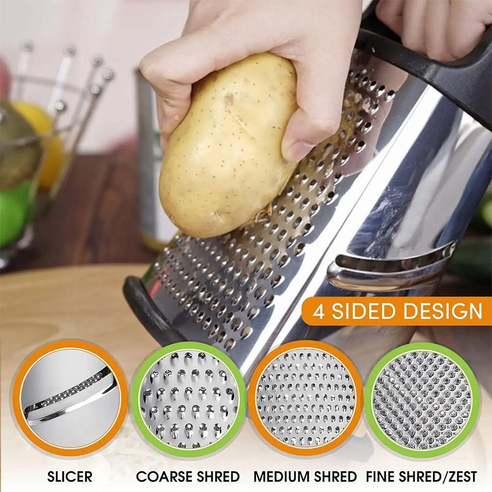 Kitchen Stainless Steel 4-Sided Food Grater Vegetable Shredder Cheese ...
