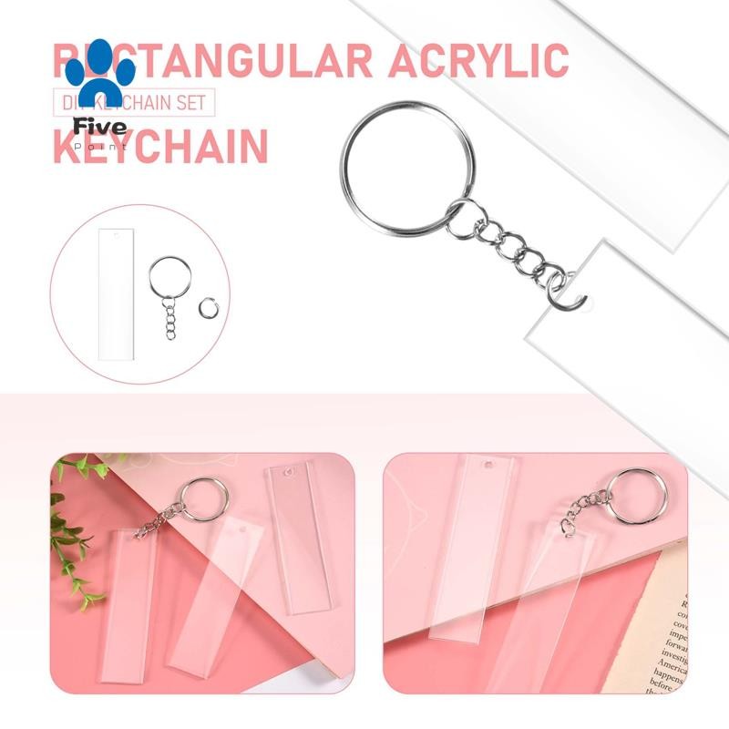 120 Pieces Rectangle Acrylic Key Chain Blank Transparent Acrylic ...