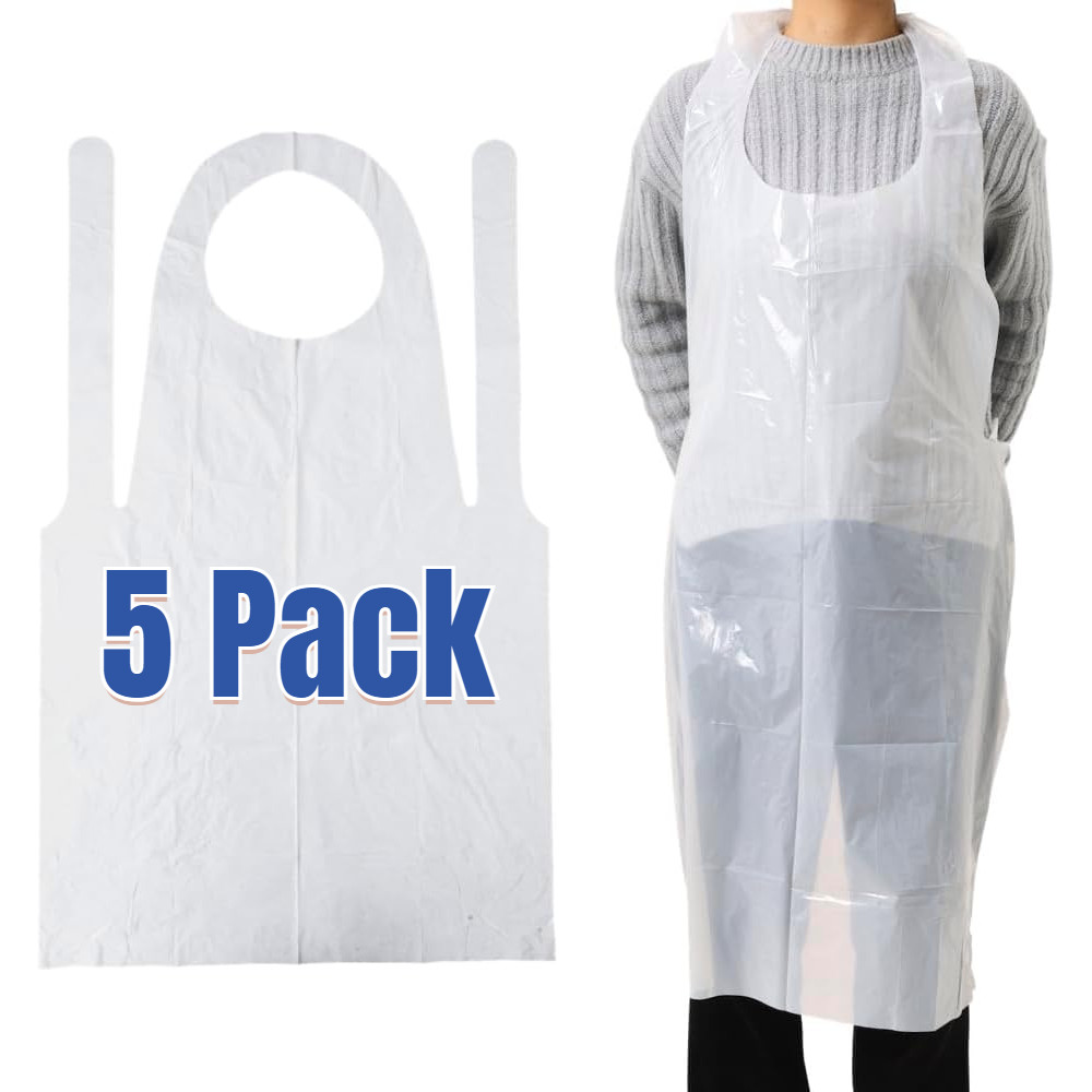 5Pack 70*120cm Full Body Coverage Disposable Aprons Plastic/poly