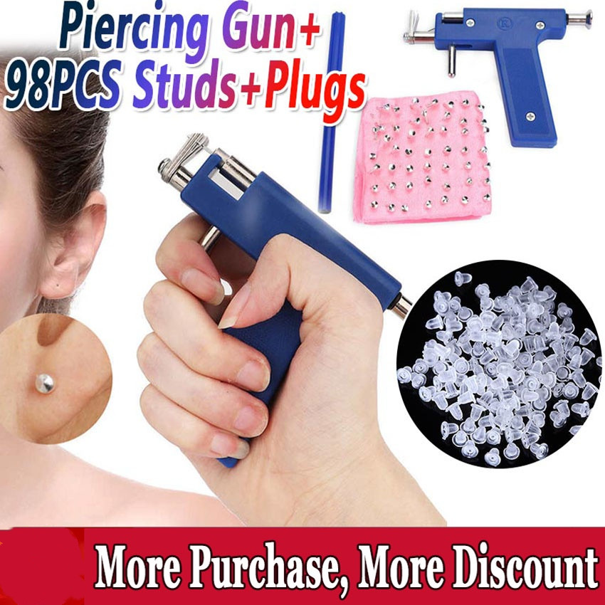 Ear Piercing Gun Set with 98pcs Stud Earings Safe Sterile No Pain Ears ...