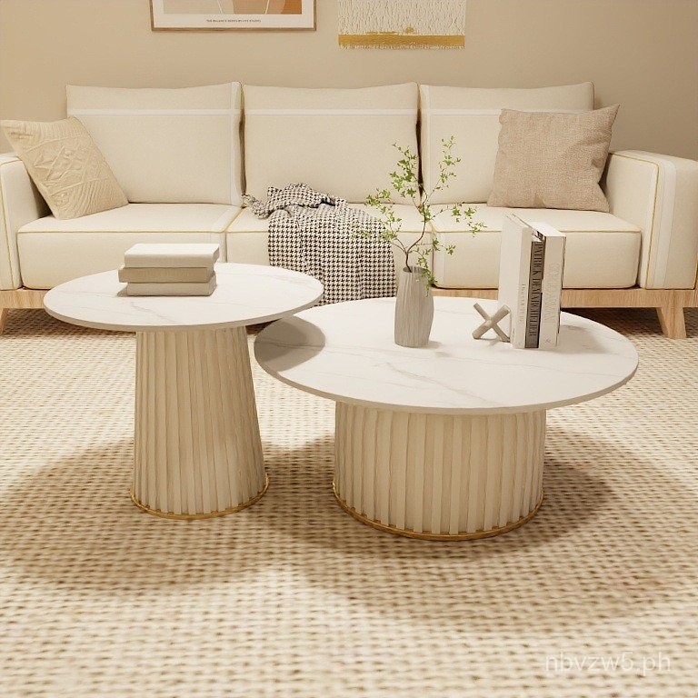 Nordic Round Off-White Cream Style Rock Slab Coffee Table for Living ...