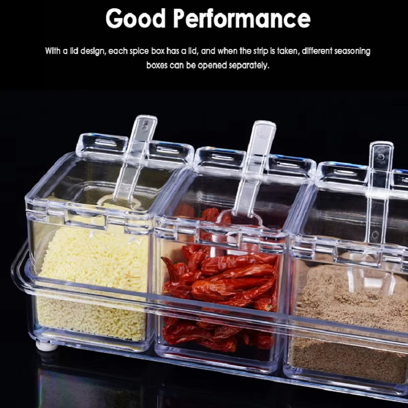 4Pcs Transparent Seasoning Rack with Spoon and Spice Jars Seasoning Box ...