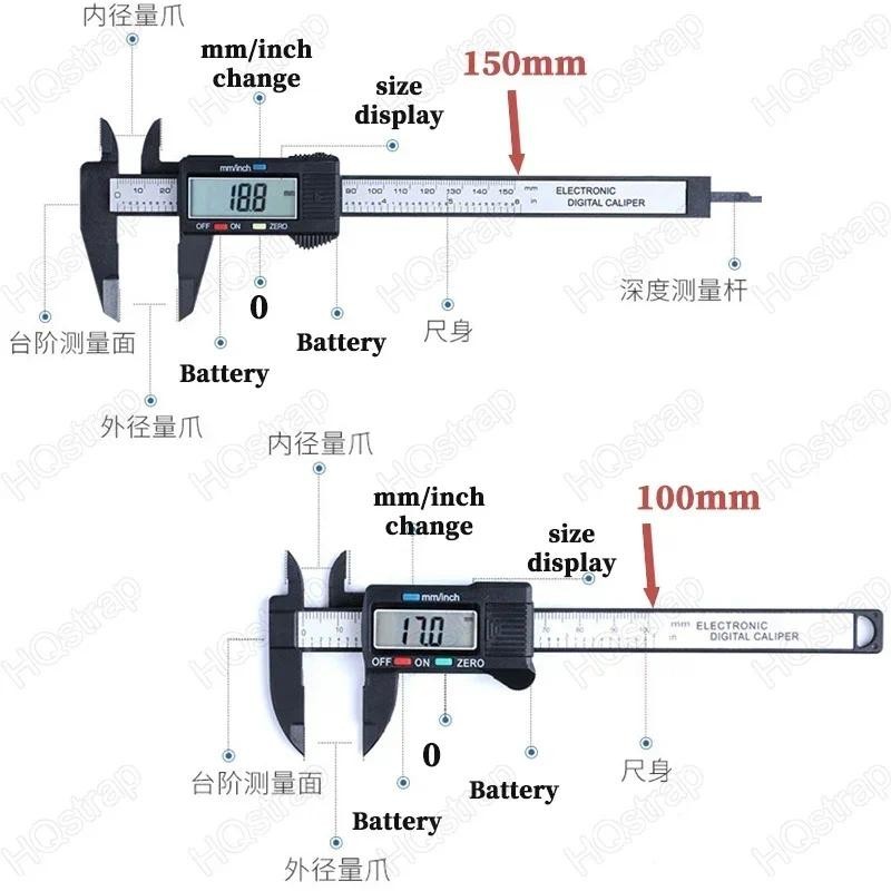 Vernier Ruler 0 To 150mm Digital Display Caliper Carbon Fiber ...